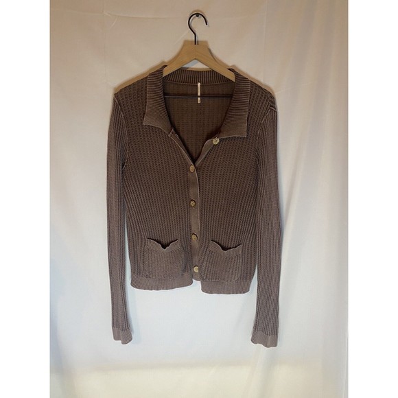 Hello Nite Waffle Knit Sweater Jacket Short Brown Size M - Picture 1 of 3